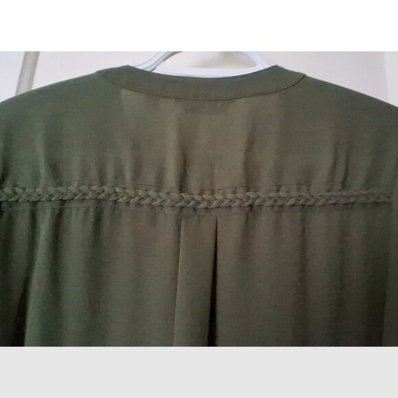 Women's Reitmans Olive Green 3/4 Length Sleeve Blouse, Braid & Gold Buttons, 3 - Picture 8 of 15